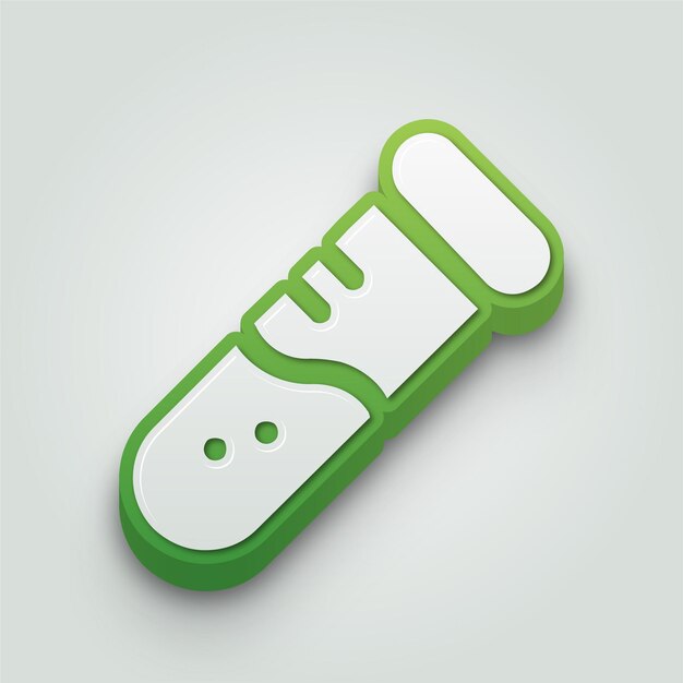 Icono de tubo de ensayo verde y blanco moderno en 3D con fondo editable
