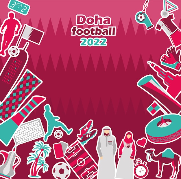 Icono turístico de qatar de competición deportiva de fútbol establece fondo de doha en color bandera nacional nacional d