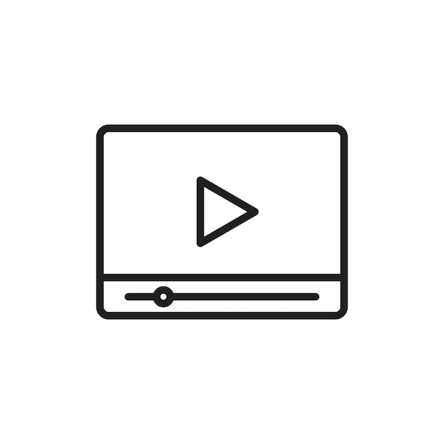 Ícono de tutorial de video Arte plano en blanco y negro aislado