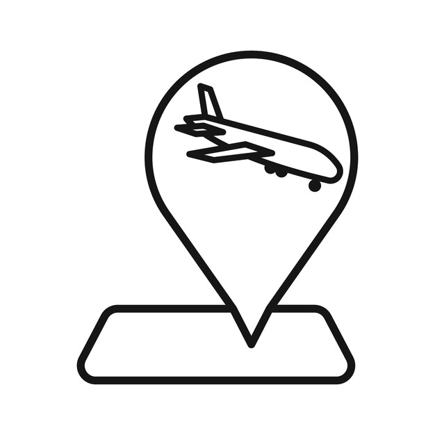 Icono de ubicación del aeropuerto Logo de vector de arte de línea negra
