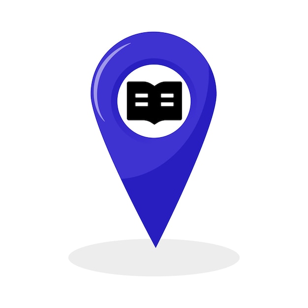 Icono de ubicación del alfiler con zona de lectura de la biblioteca