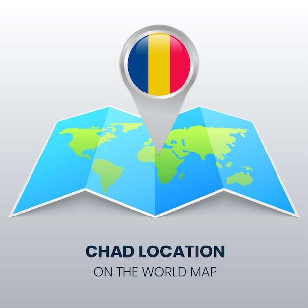 Icono de ubicación de chad en el mapa mundial, icono de pin redondo de chad