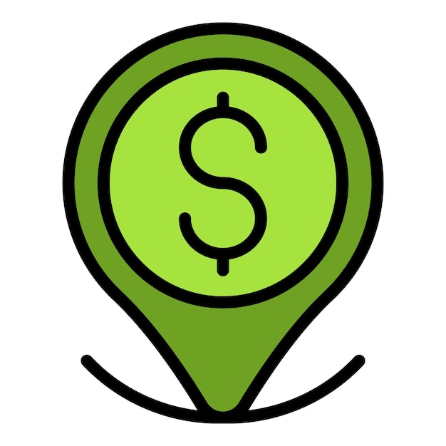 Icono de ubicación de dinero Contorno Icono de vector de ubicación de dinero para diseño web aislado en color de fondo blanco plano