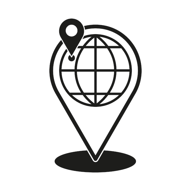 Ícono de ubicación global Pin del mapa mundial Marcador vectorial del globo símbolo de posición geográfica