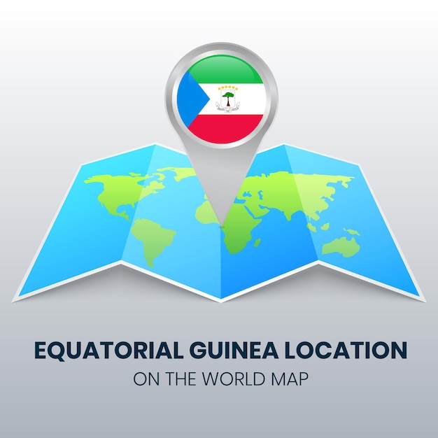 Icono de ubicación de guinea ecuatorial en el mapa mundial, icono de pin redondo de guinea ecuatorial