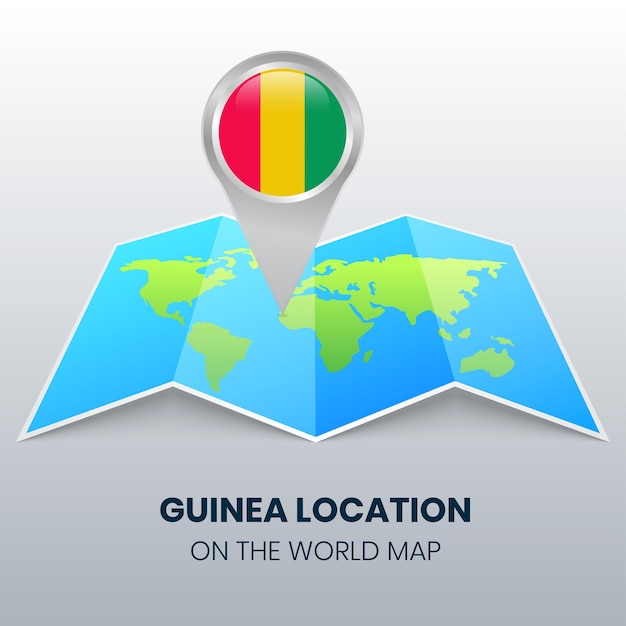 Icono de ubicación de guinea en el mapa mundial, icono de pin redondo de guinea