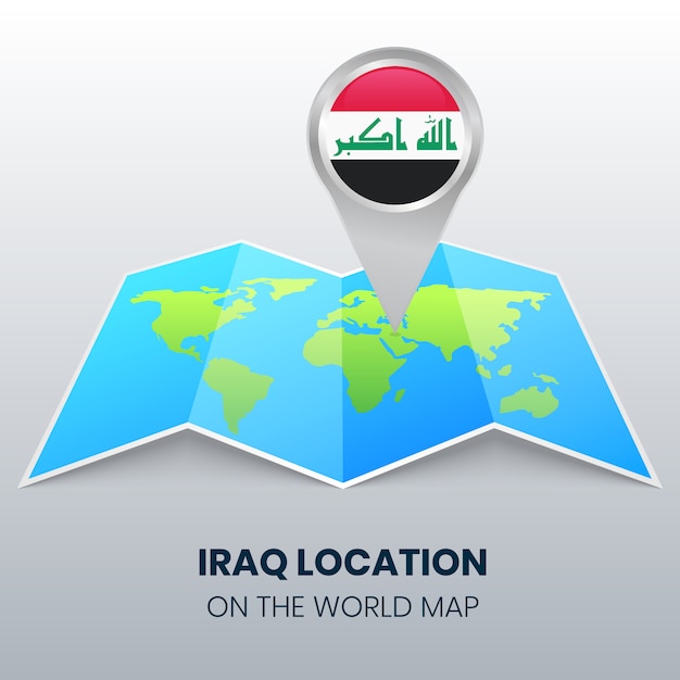 Icono de ubicación de iraq en el mapa mundial, icono de pin redondo de iraq