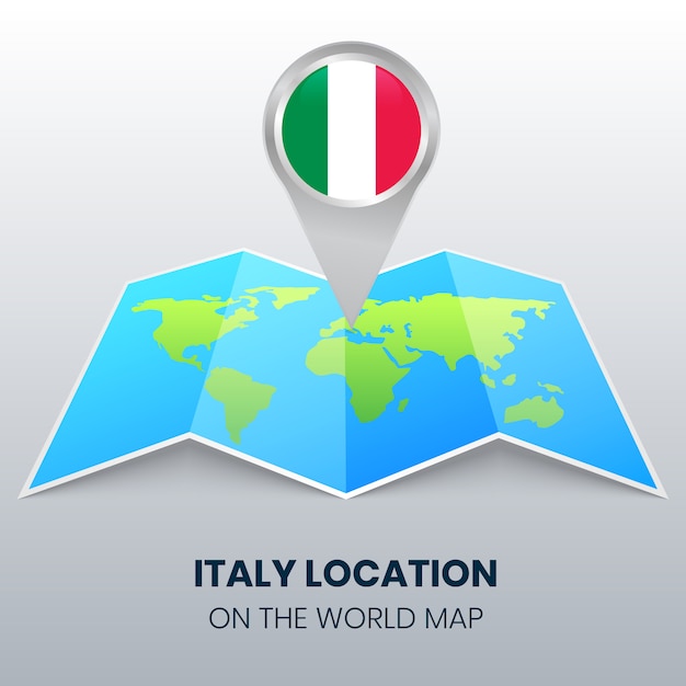 Icono de ubicación de Italia en el mapa mundial, icono de pin redondo de Italia