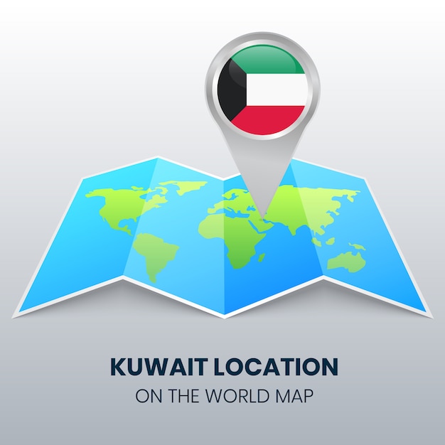 Icono de ubicación de kuwait en el mapa mundial, icono de pin redondo de kuwait