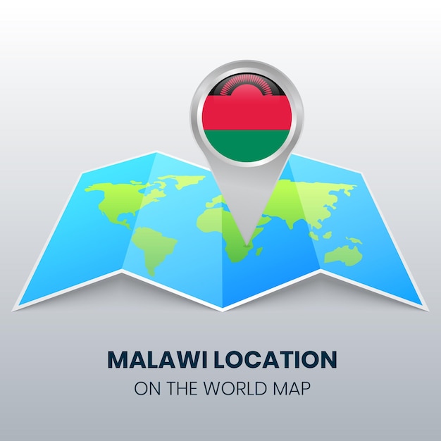 Icono de ubicación de malawi en el mapa mundial, icono de pin redondo de malawi