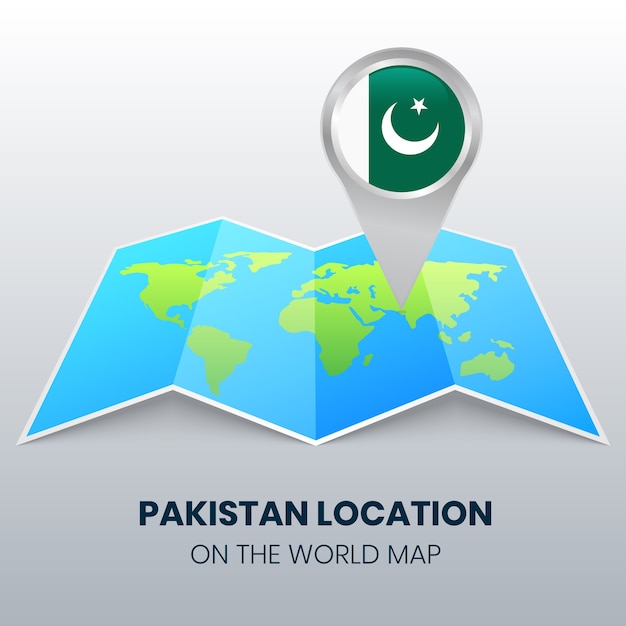 Icono de ubicación de pakistán en el mapa mundial, icono de pin redondo de pakistán