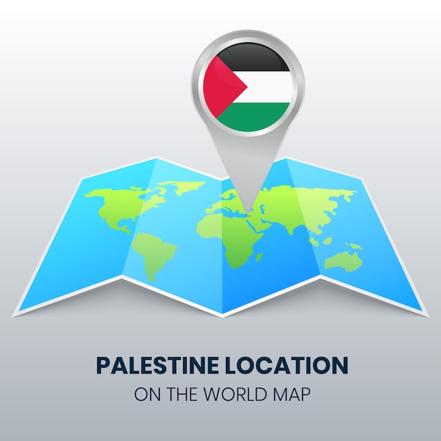Icono de ubicación de palestina en el mapa mundial, icono de pin redondo de palestina