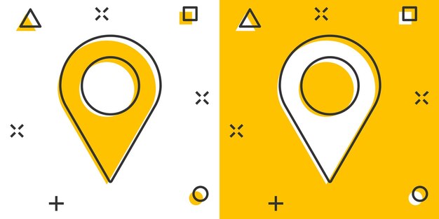 Icono de ubicación de pin de dibujos animados de vector en estilo cómico Mapa de navegación gps signo ilustración pictograma Pin negocio efecto de salpicadura concepto