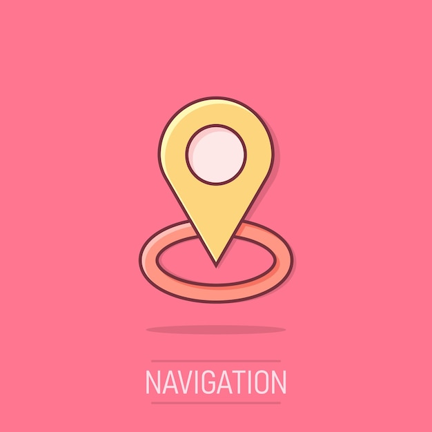 Icono de ubicación de pin de dibujos animados de vector en estilo cómico Mapa de navegación gps signo ilustración pictograma Pin negocio efecto de salpicadura concepto