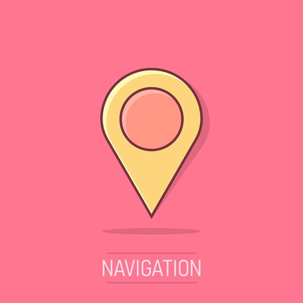 Icono de ubicación de pin de dibujos animados de vector en estilo cómico Mapa de navegación gps signo ilustración pictograma Pin negocio efecto de salpicadura concepto