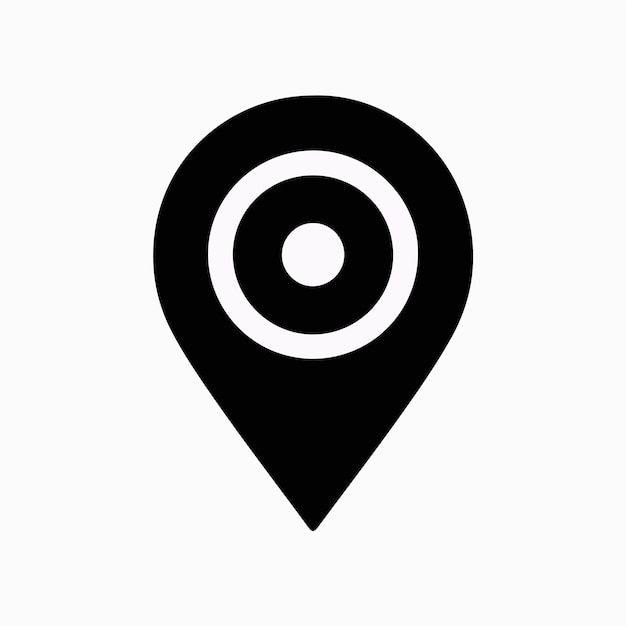 Ícono de ubicación de pin negro sobre fondo blanco