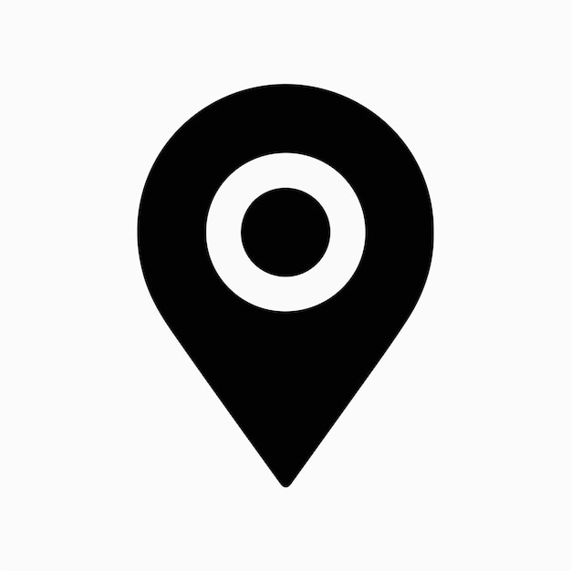 Ícono de ubicación de pin negro sobre fondo blanco