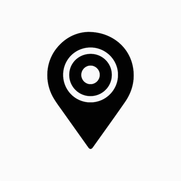 Ícono de ubicación de pin negro sobre fondo blanco