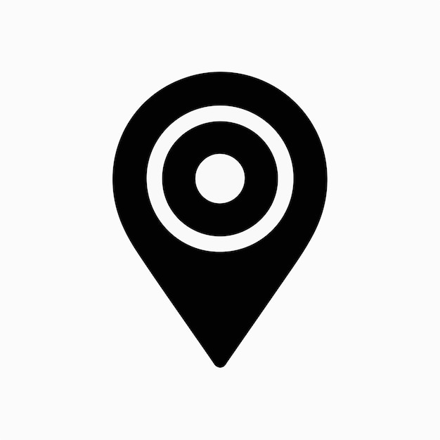 Ícono de ubicación de pin negro sobre fondo blanco