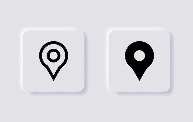 Icono de ubicación de pin neumórfico símbolo de puntero de mapa ui ux aplicación web en botones de neumorfismo blanco