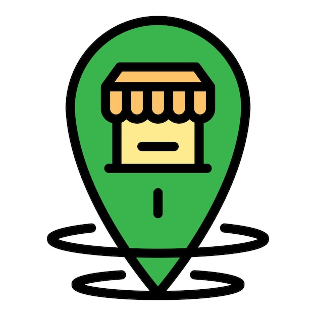 Icono de ubicación del pin de la tienda Contorno de ubicación del pino de la tienda Vector de icono de color plano aislado