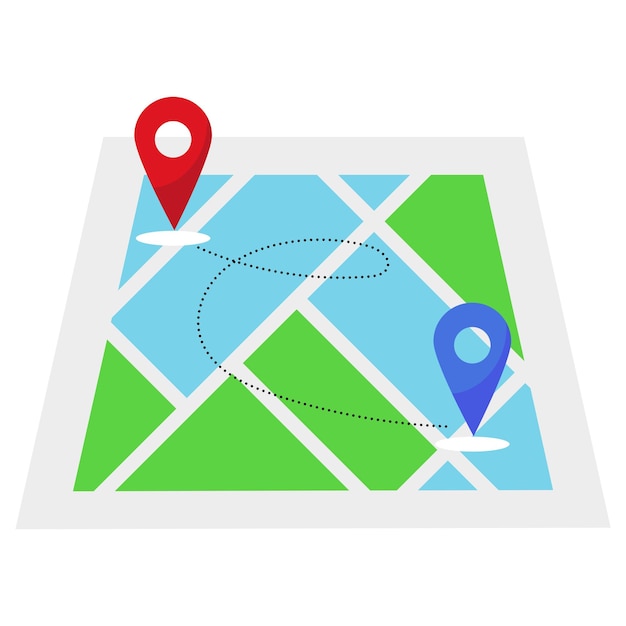 icono de ubicación de punto pintado con pluma de A a B en el mapa