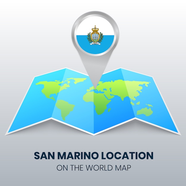 Icono de ubicación de San Marino en el mapa mundial, icono de pin redondo de San Marino