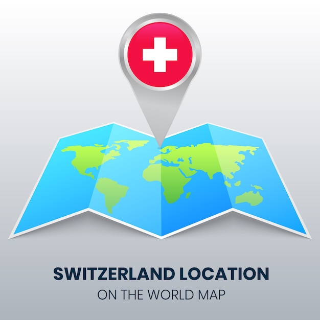 Icono de ubicación de suiza en el mapa mundial, icono de pin redondo de suiza