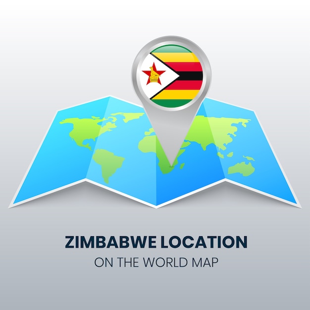 Icono de ubicación de zimbabwe en el mapa del mundo icono de pin redondo de zimbabwe