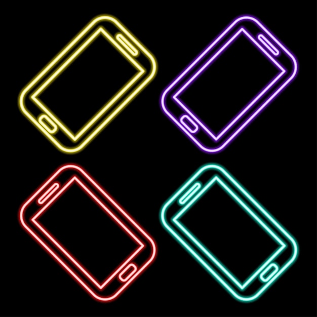 Icono de ui ux de neón brillante de colores de teléfono inteligente Vector de logotipo de signo brillante