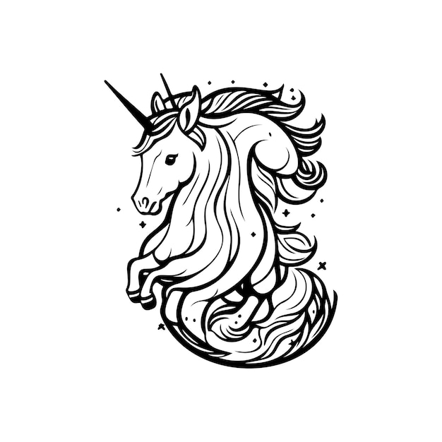 Icono de unicornio dibujo a mano color negro elemento y símbolo vectorial del logotipo mítico