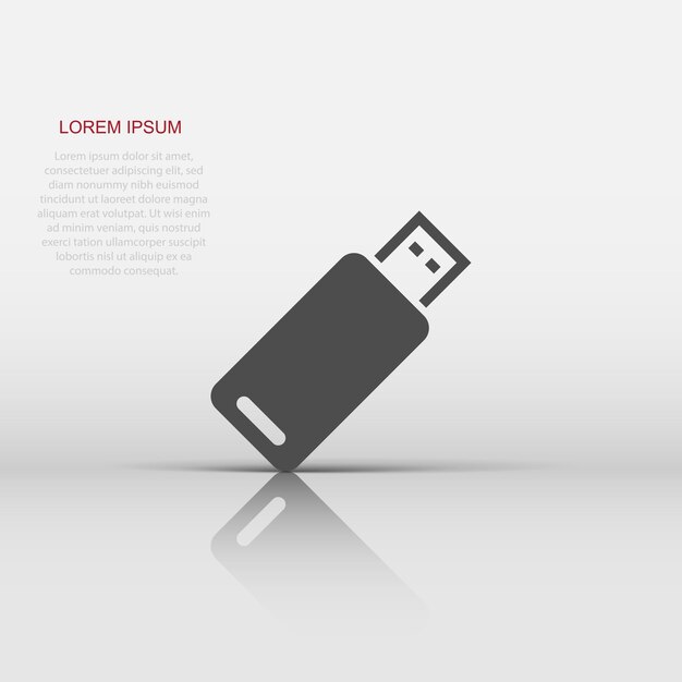 Icono de unidad USB en estilo plano Ilustración de vector de disco flash sobre fondo blanco aislado Concepto de negocio de memoria digital