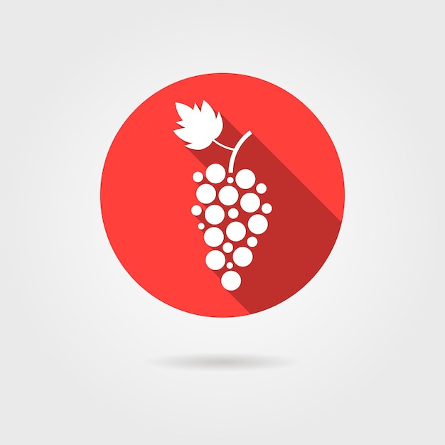 Icono de uva en círculo rojo con sombra. concepto de vid, jugo de uva, bodega, bebida de restaurante. aislado sobre fondo gris. tendencia de estilo plano diseño de logotipo moderno ilustración vectorial