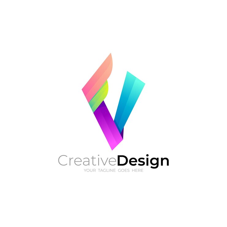 Vector icono v logotipo de la letra v con diseño de ala logotipos de empresas coloridos