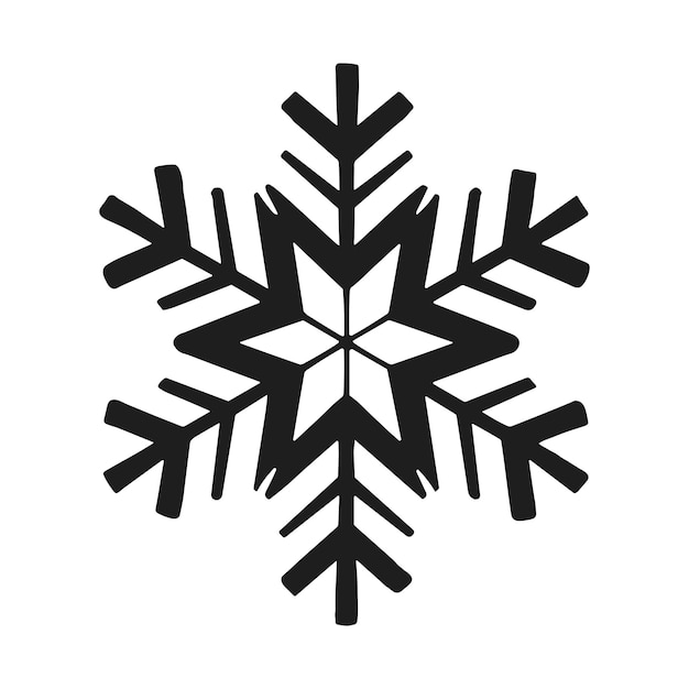 Icono de vacaciones de invierno simétrico de silueta vectorial de copo de nieve en negrita