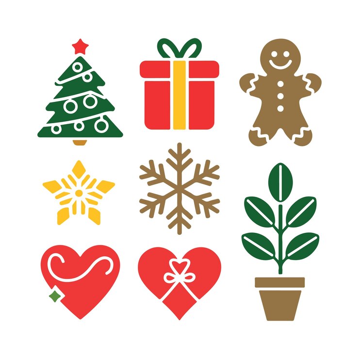 El icono de las vacaciones de Navidad y Año Nuevo es un conjunto grande Colección de estilo plano Ilustración vectorial
