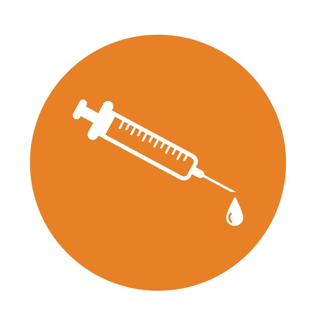 El icono de la vacuna para la inyección de la jeringa es el vector de color naranja EPS