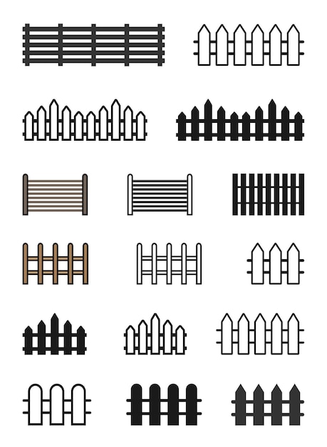 El icono de la valla establece la ilustración vectorial del icono de una valla plana