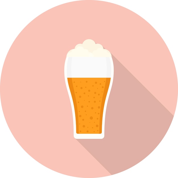 Icono de vaso de cerveza con una larga sombra sobre el estilo de diseño plano de fondo naranja