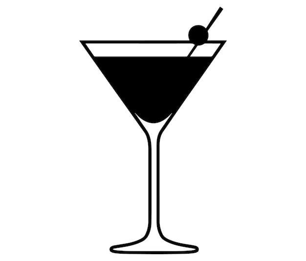 Icono de vaso de cóctel Vaso de Martini con hielo Vector de alcohol de silueta