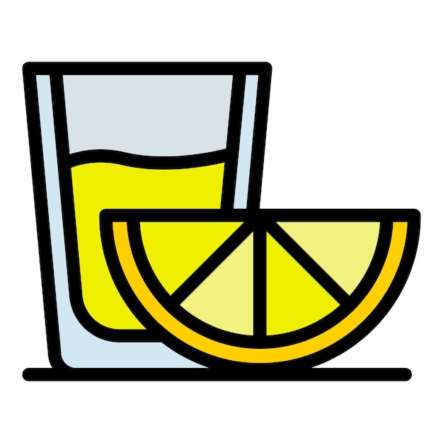 Icono de vaso y rebanada de limón Icono de vidrio y rebanado de limón Vector de color plano aislado