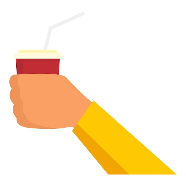 Icono de vaso de refresco en la mano Ilustración plana de vidrio de refrego en la mano Icono vectorial para diseño web