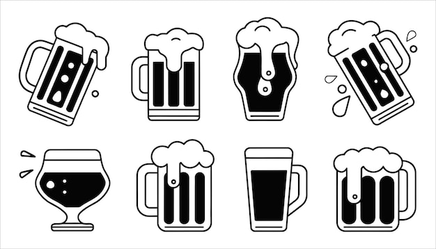 Icono de vasos de cerveza y pipa de cerveza en un fondo blanco