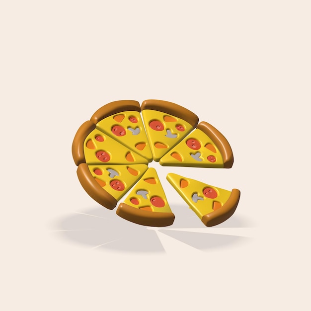 Icono de vector 3d aislado de pizza Ilustración 3d de pizza