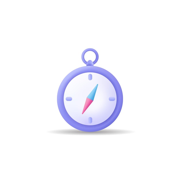Icono de vector 3d de brújula Estilo minimalista de dibujos animados