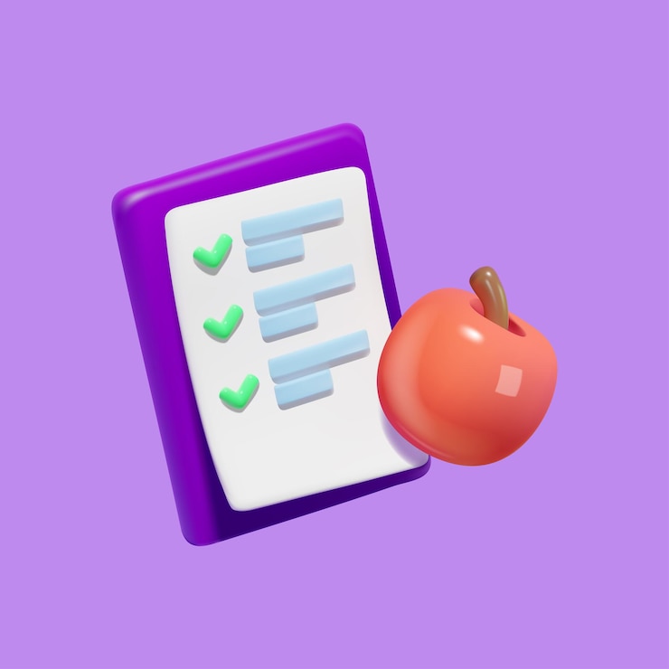 Vector icono de vector 3d de lista de verificación de compras dieta de nutrición de alimentos saludables
