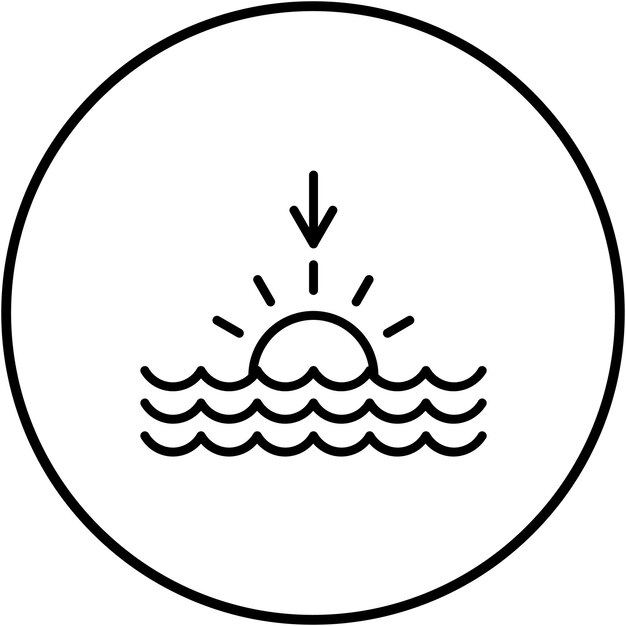 El icono del vector del atardecer se puede usar para el conjunto de iconos de la línea costera