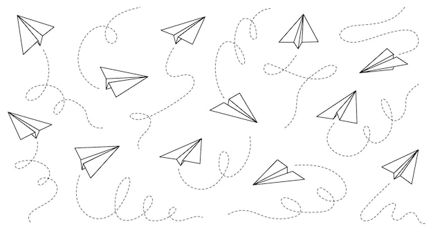Icono de vector de avión de papel Esquema de Doodle
