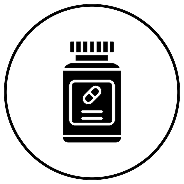 El icono del vector de la botella de pastillas se puede utilizar para el conjunto de iconos de Investigación y Ciencia