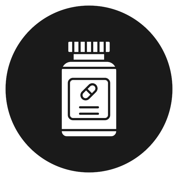 El icono del vector de la botella de pastillas se puede utilizar para el conjunto de iconos de Investigación y Ciencia